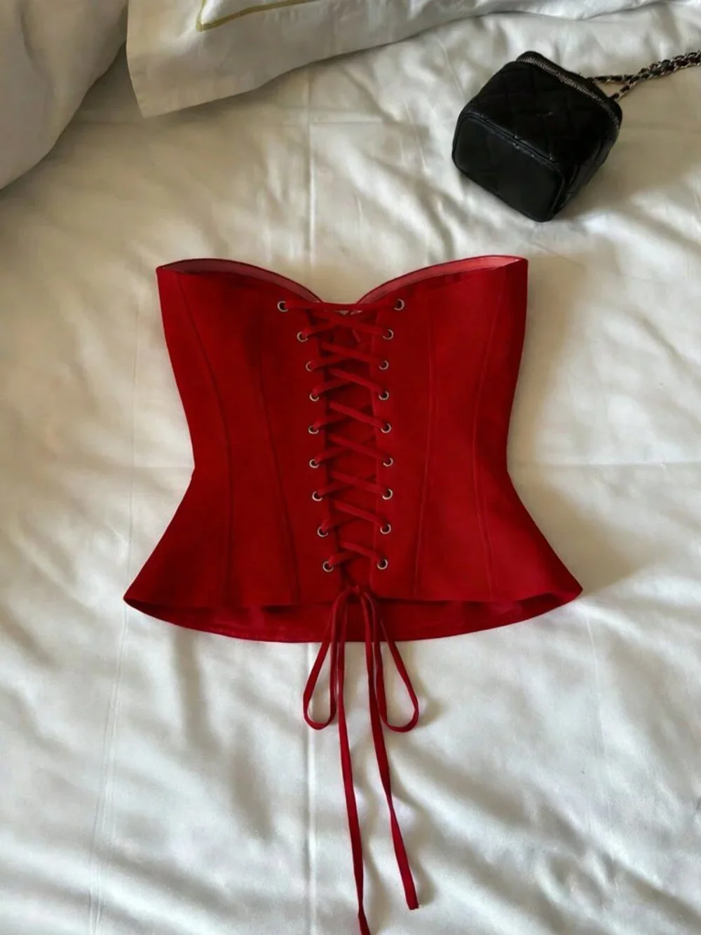 Red Casual Women's Fishbone Corset Sexy Bandeau Lace-Up Short Top